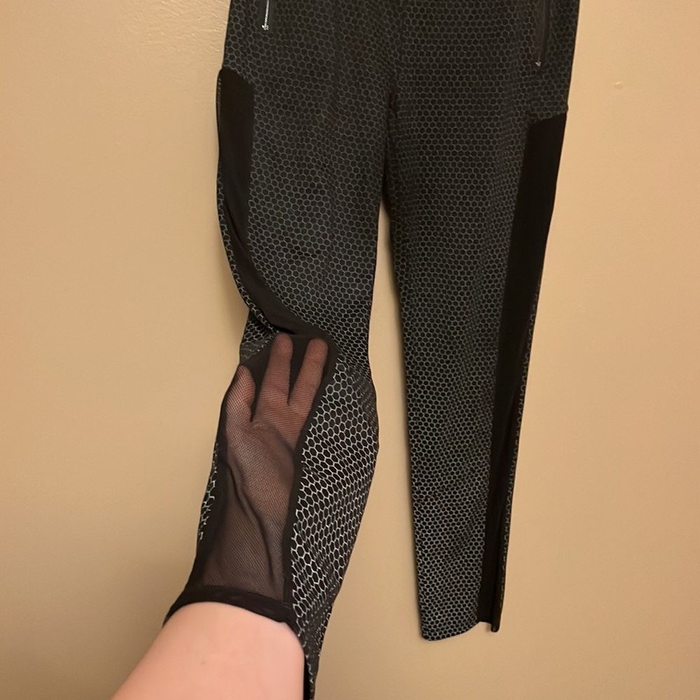 Funky Black and Gray Joggers Tapered Track Pants w Sheer Mesh Leg Panels - L